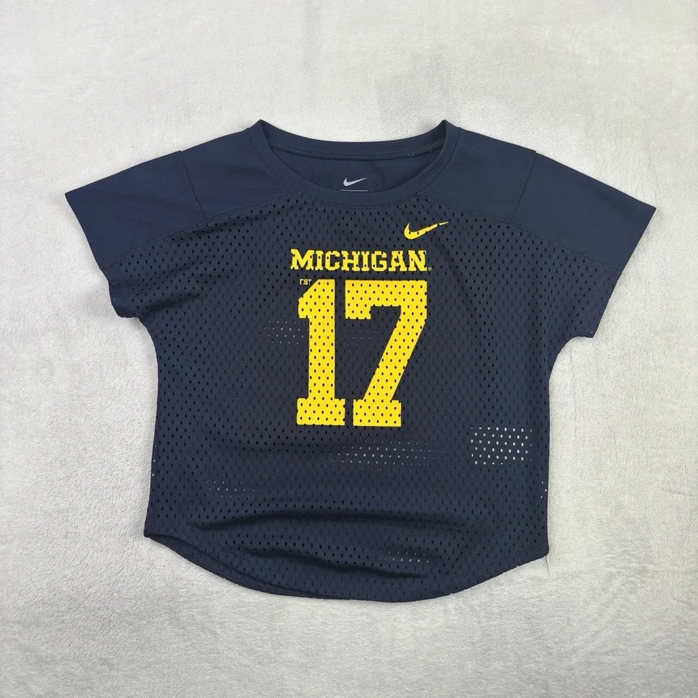 Nike Michigan NCAA Blue Short Sleeve Mesh Football Jersey Girls Size Medium